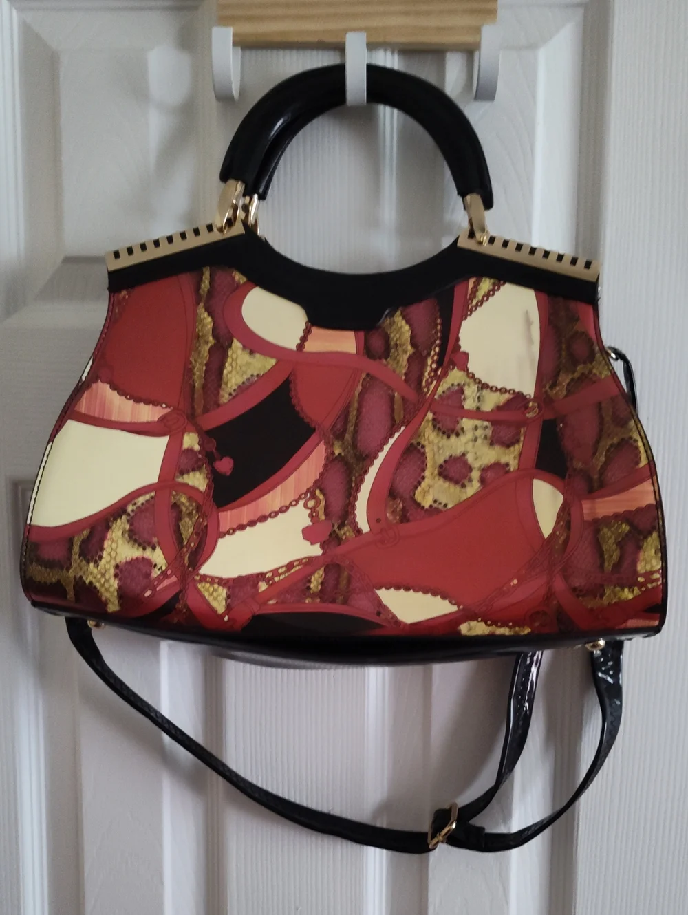 Stylish Red & Cream Patterned Women’s Handbag